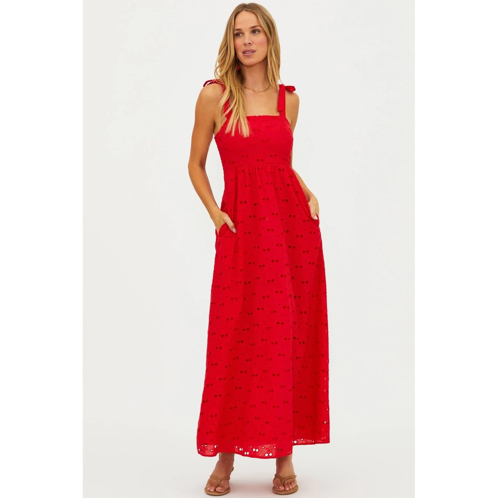 Beach Riot Charlotte Dress Cherry Eyelet Red Size Medium New With Tags